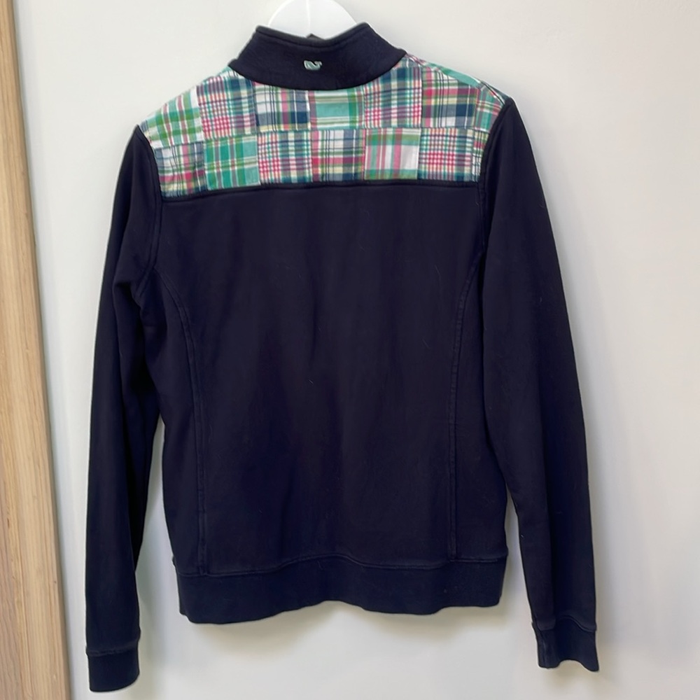 Vineyard Vines Pullover Shep Navy Blue w/ Madras Plaid 3/4 Zip Size M - Picture 5 of 6